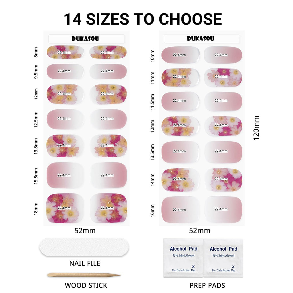DUKASOU Semi Cured Gel Nail Strips – Spring Blossoms (28 Pcs) | DIY Nails, Salon-Quality UV Stickers