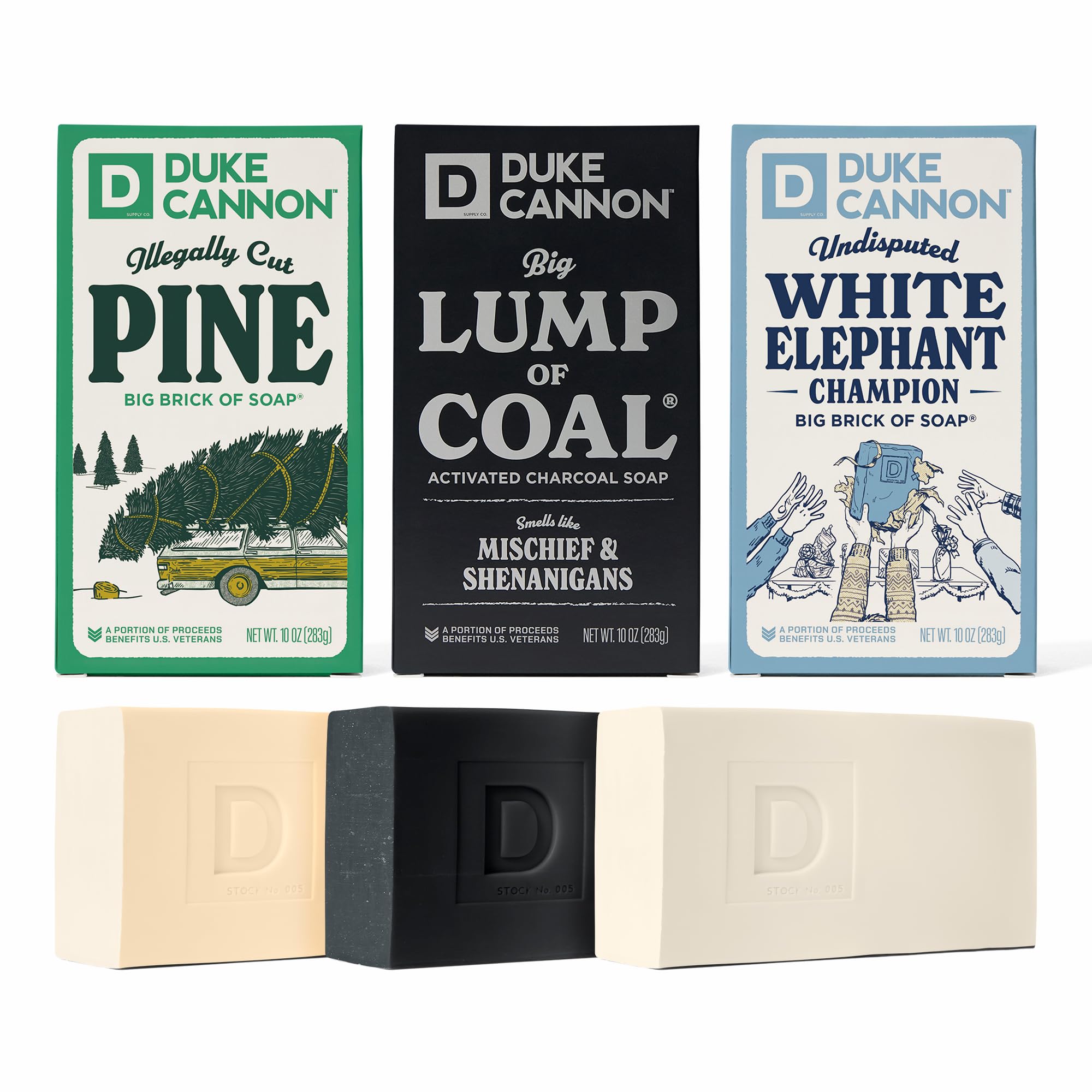 Duke Cannon 3-Pack Big Brick Soap for Men – Coal, Santa's Pipe Smoke, Peppermint Bark (10 oz each)