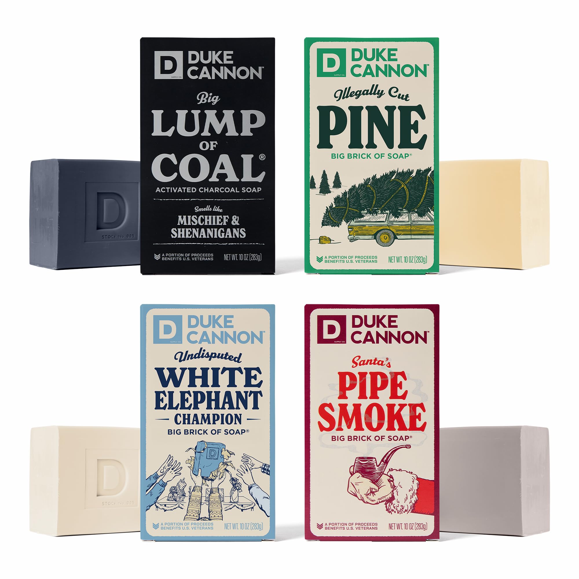 Duke Cannon Big Brick of Soap Holiday 4-Pack for Men – 10 oz Each – Long-Lasting Triple-Milled Bar Soaps in Holiday Scents