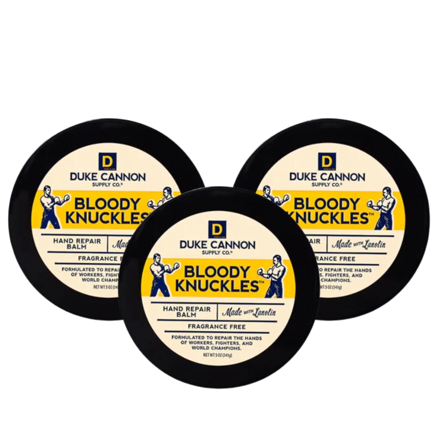 Duke Cannon Bloody Knuckles Hand Repair Balm 3-Pack – Unscented 5 oz Hand Cream for Workers, Fighters & Athletes