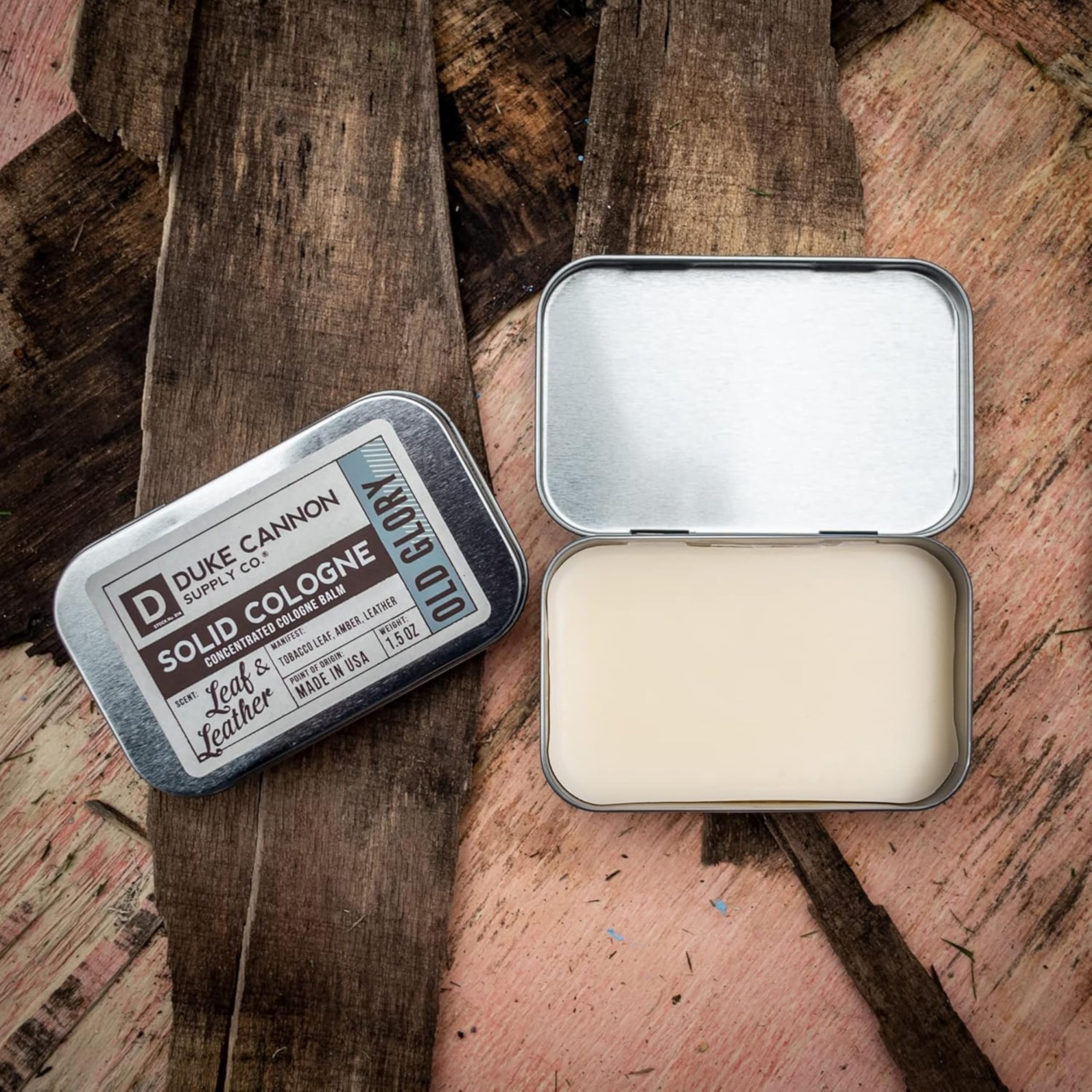 Old Glory Solid Cologne by Duke Cannon – Tobacco, Amber & Leather, 1.5 oz Travel Tin