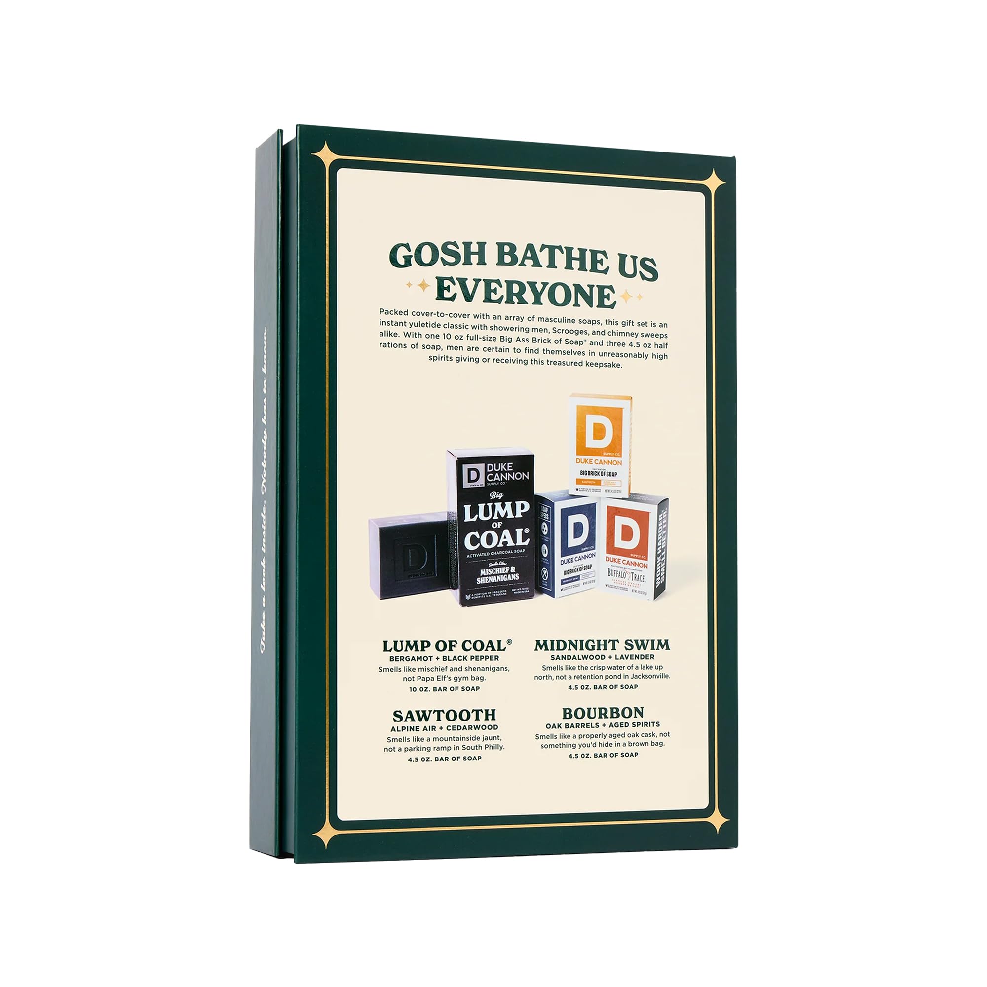 Duke Cannon Lump of Coal Gift Set - 10 oz Bar + 3 Junior Bars (American Bourbon, Sawtooth, Midnight Swim)