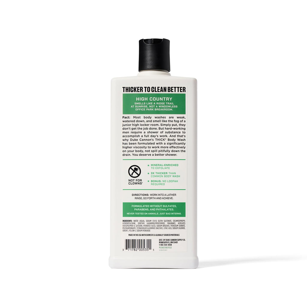 Duke Cannon Supply Co. Thick High-Viscosity Body Wash for Men High Country – Premium Ingredients, Plant-Based Thickeners, Superior Lather, Natural Exfoliate, 17.5 Fl Oz (3 Pack)