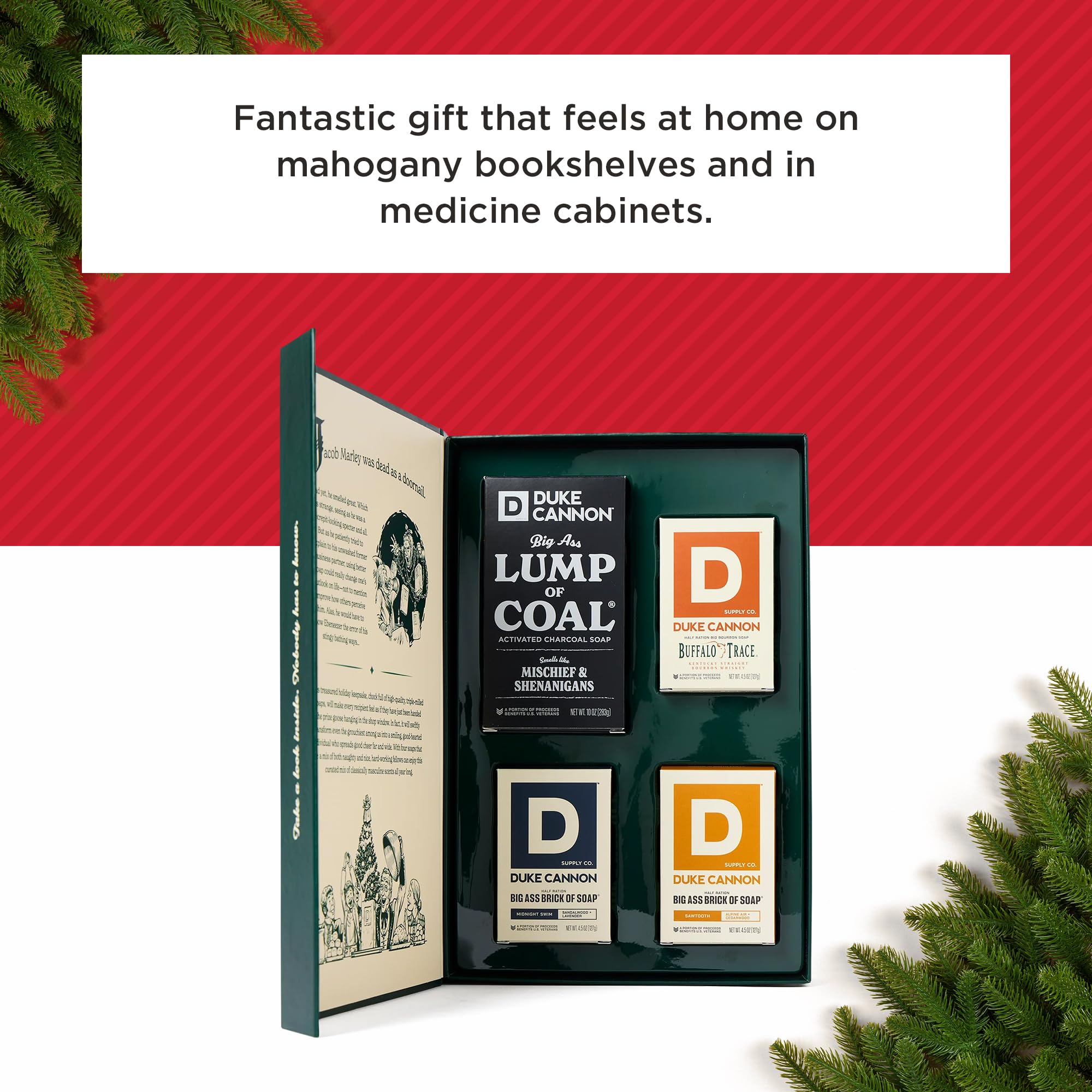Duke Cannon Lump of Coal Gift Set - 10 oz Bar + 3 Junior Bars (American Bourbon, Sawtooth, Midnight Swim)