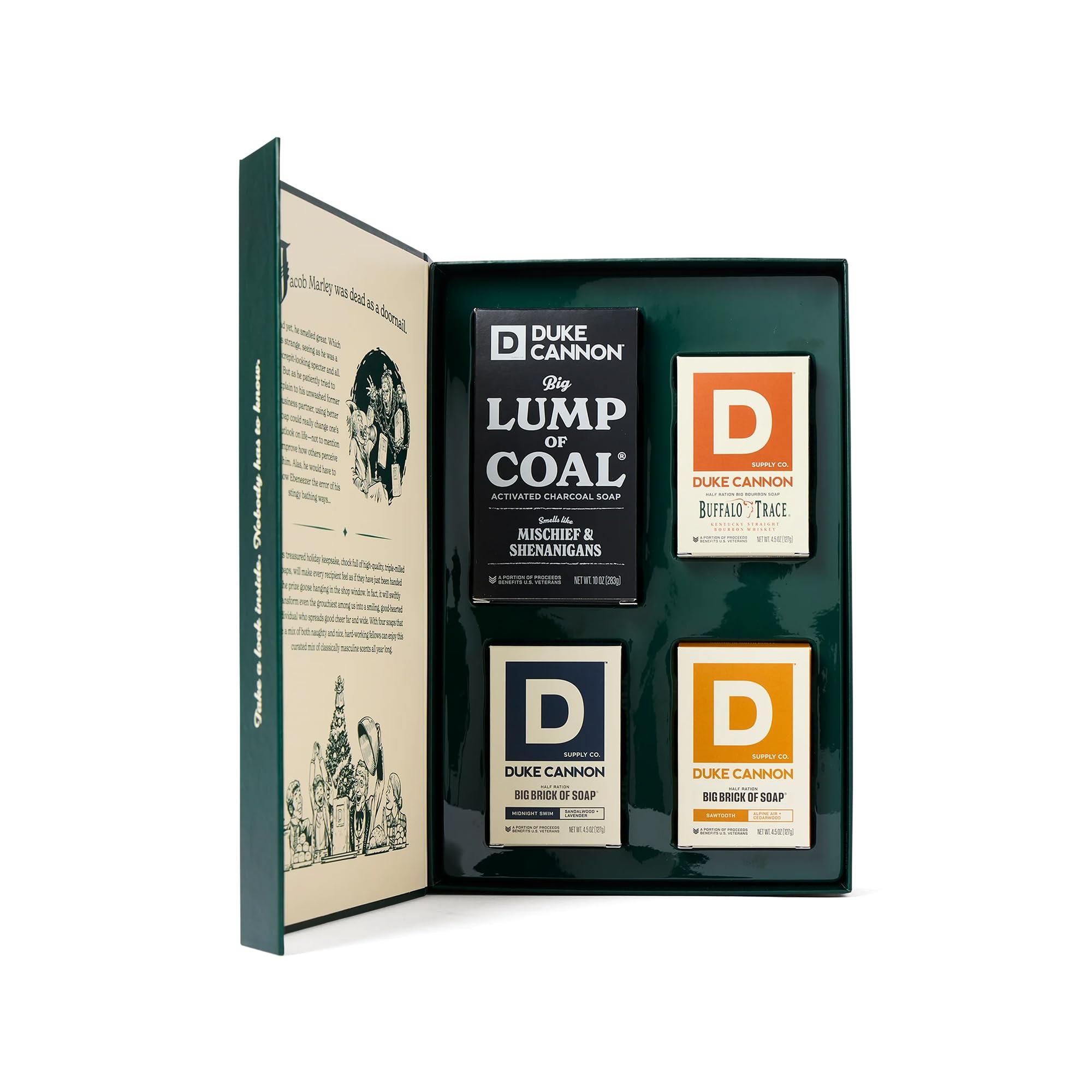 Duke Cannon Lump of Coal Gift Set - 10 oz Bar + 3 Junior Bars (American Bourbon, Sawtooth, Midnight Swim)