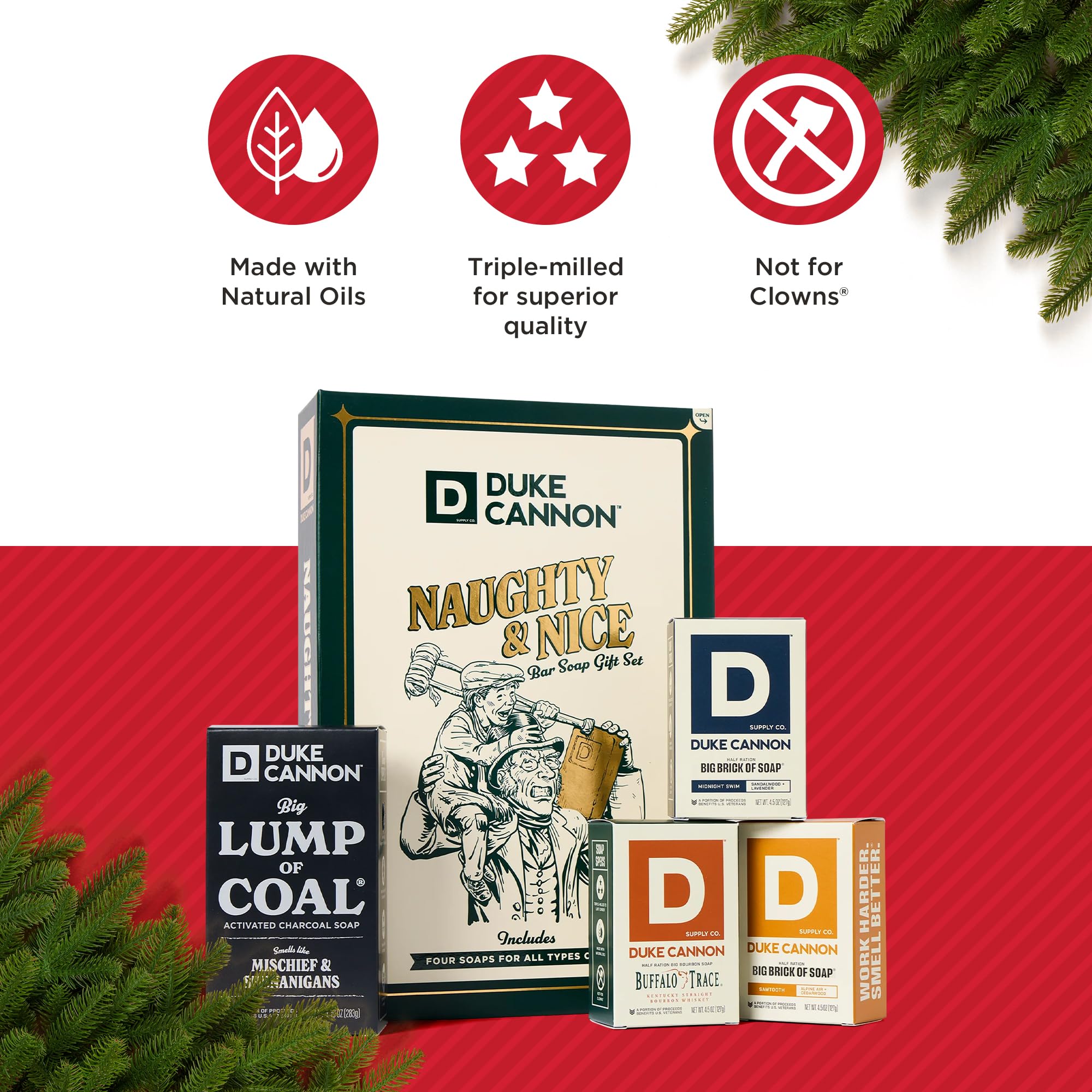 Duke Cannon Lump of Coal Gift Set - 10 oz Bar + 3 Junior Bars (American Bourbon, Sawtooth, Midnight Swim)