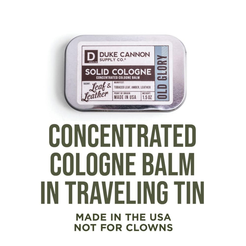 Old Glory Solid Cologne by Duke Cannon – Tobacco, Amber & Leather, 1.5 oz Travel Tin