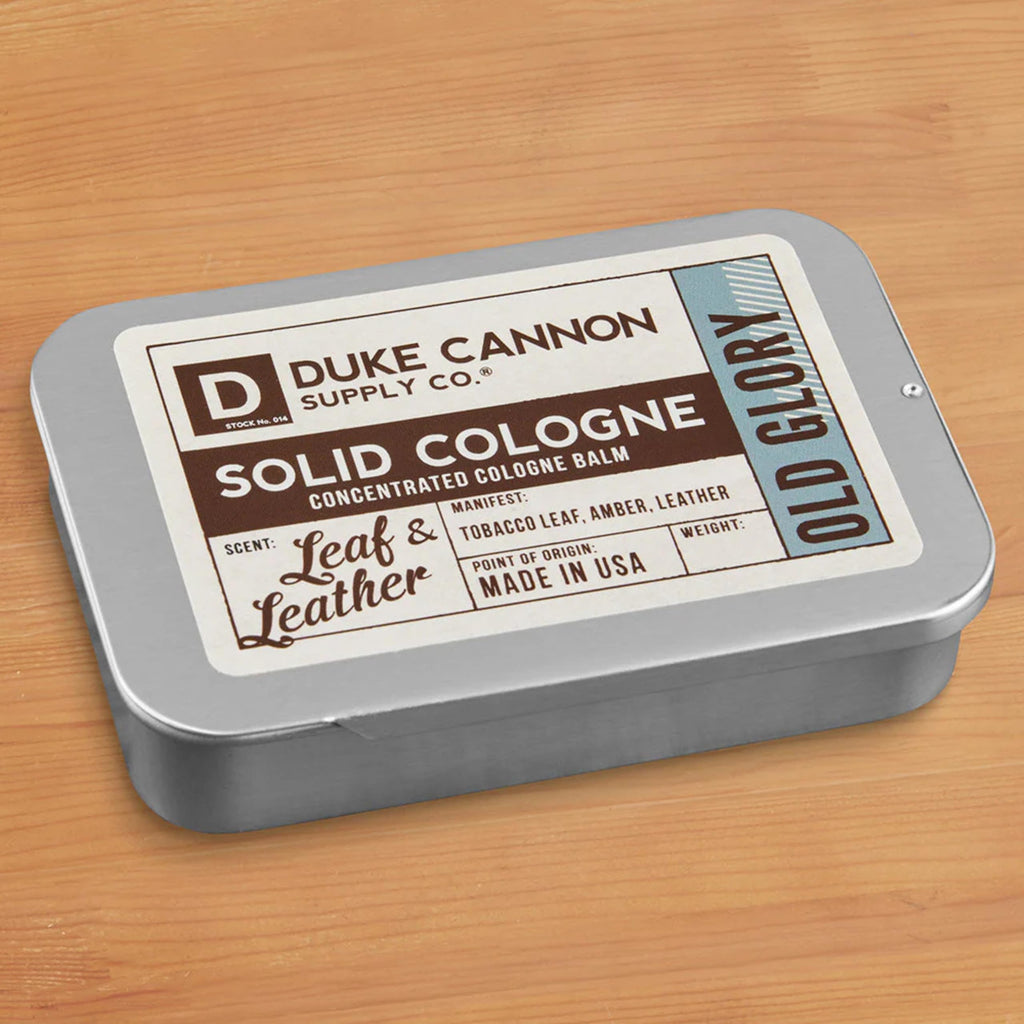 Old Glory Solid Cologne by Duke Cannon – Tobacco, Amber & Leather, 1.5 oz Travel Tin