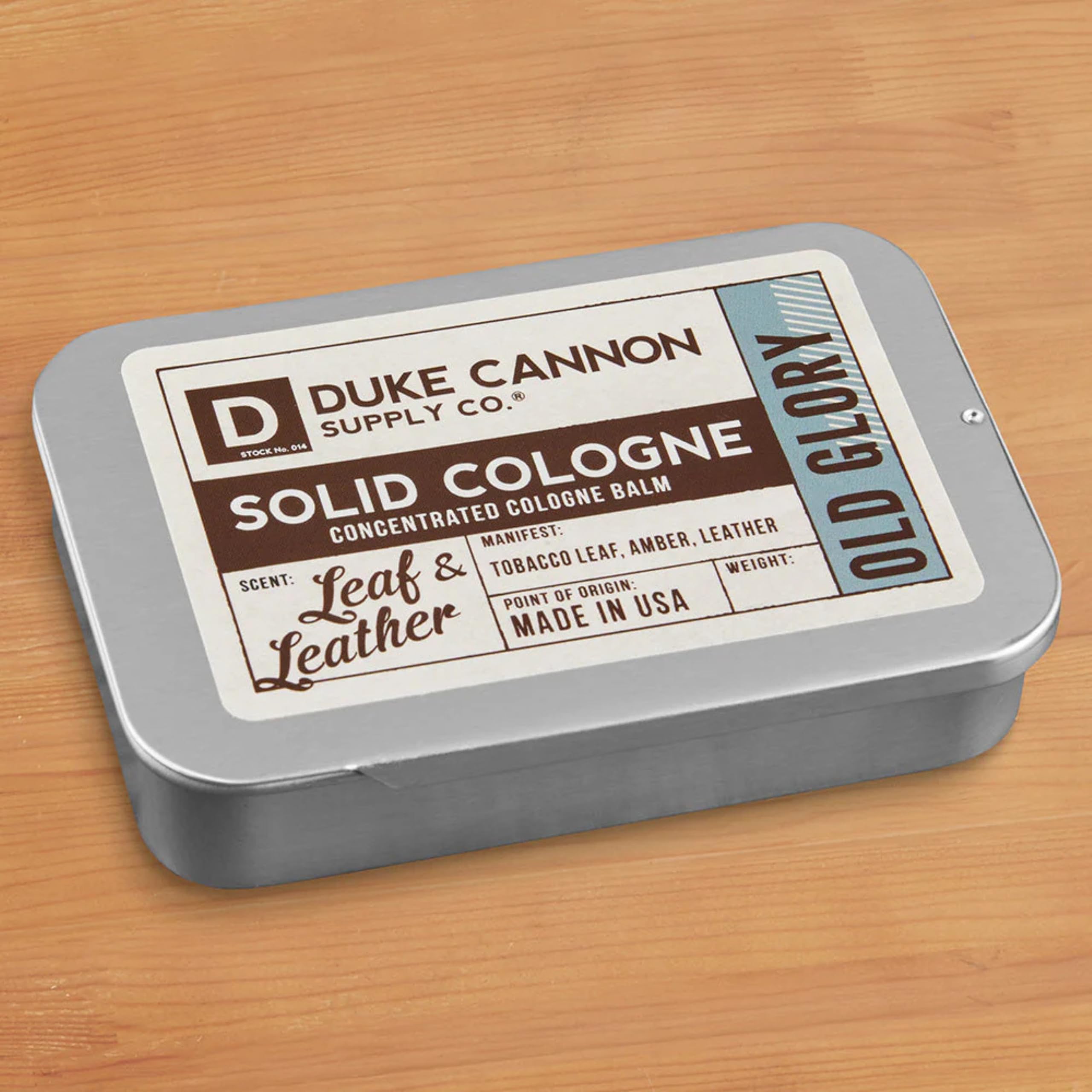 Old Glory Solid Cologne by Duke Cannon – Tobacco, Amber & Leather, 1.5 oz Travel Tin