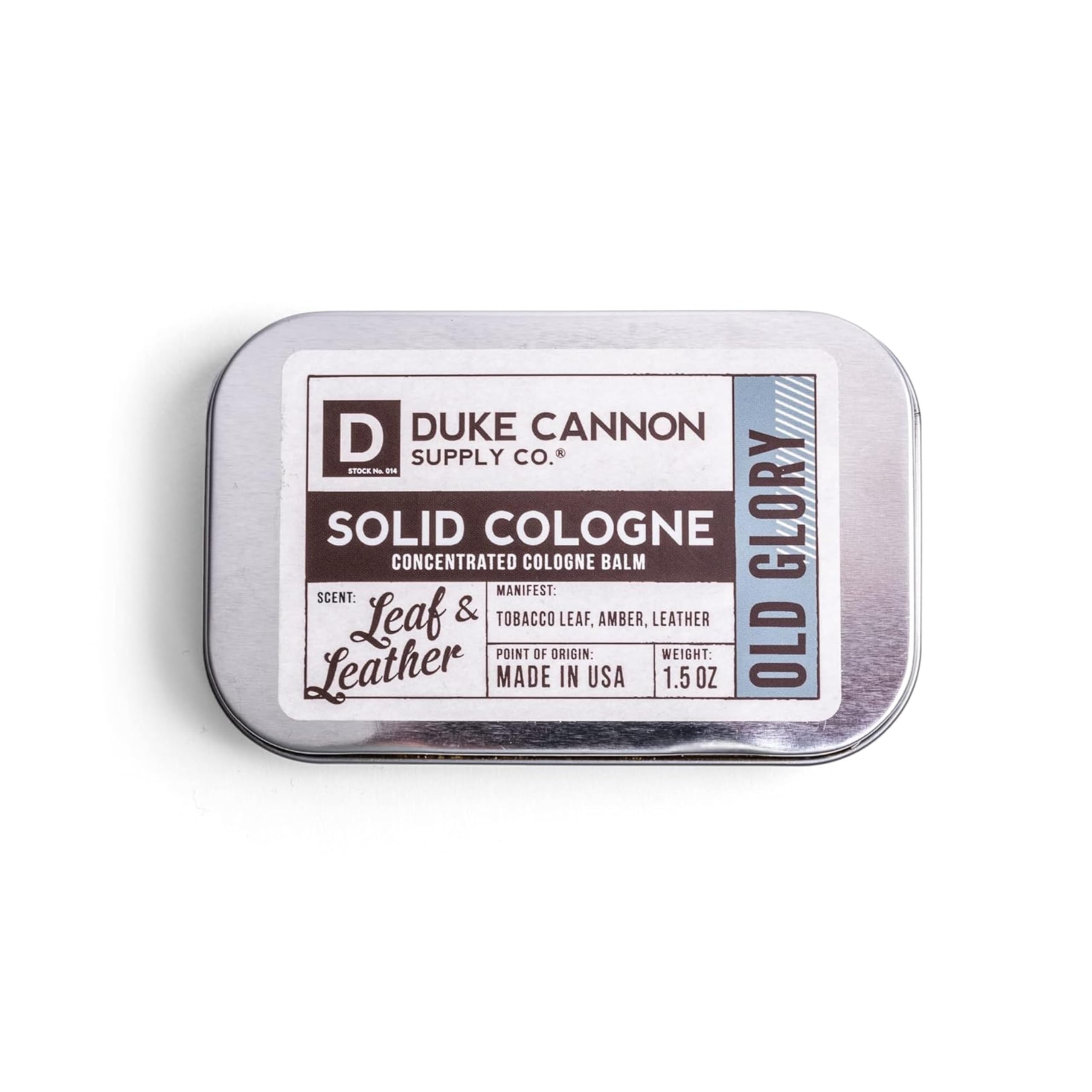 Old Glory Solid Cologne by Duke Cannon – Tobacco, Amber & Leather, 1.5 oz Travel Tin