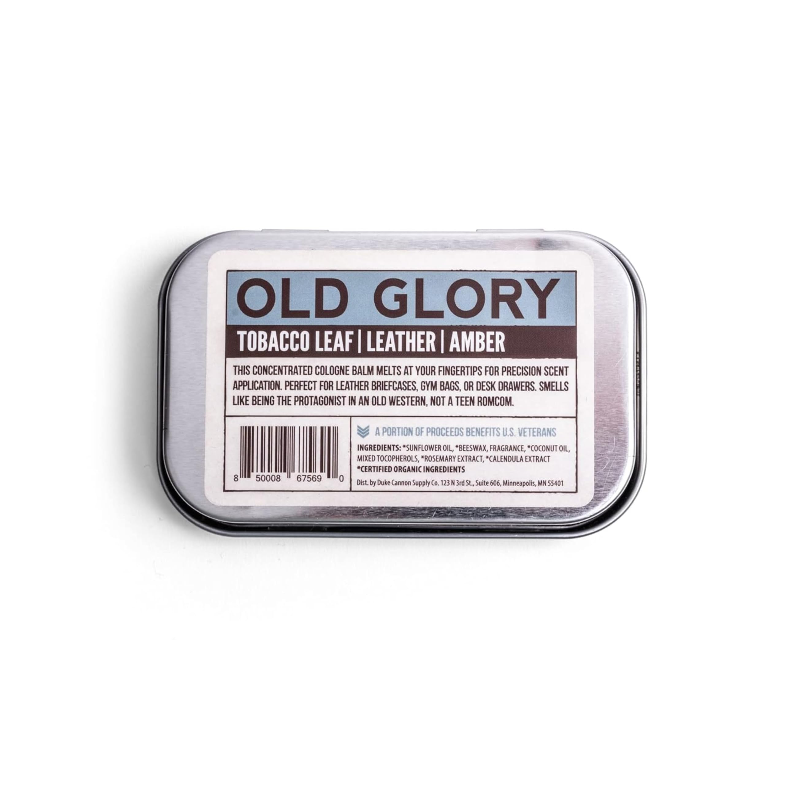 Old Glory Solid Cologne by Duke Cannon – Tobacco, Amber & Leather, 1.5 oz Travel Tin