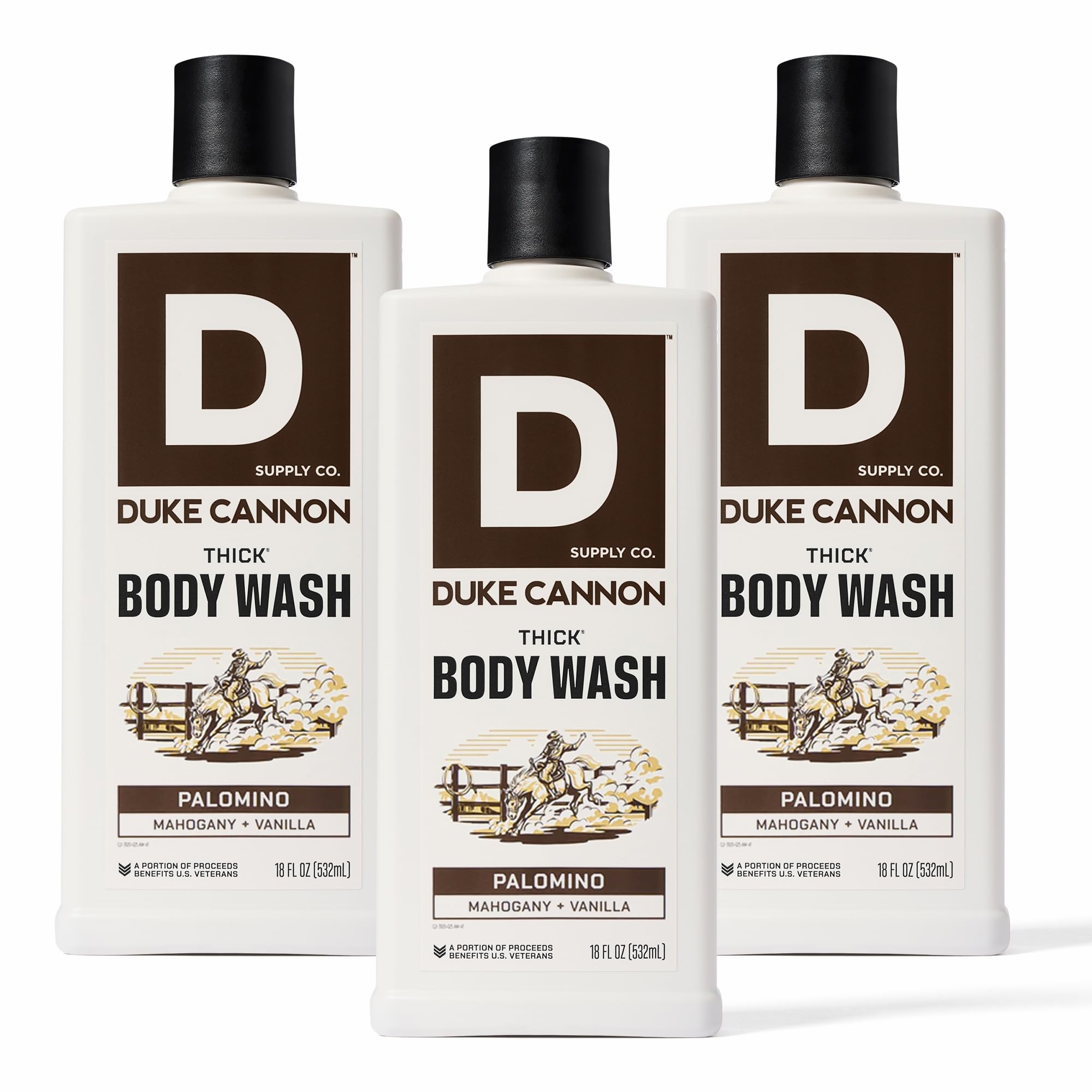 Duke Cannon Palomino Thick Body Wash – 3x Thicker, 18 oz 3-Pack for Men