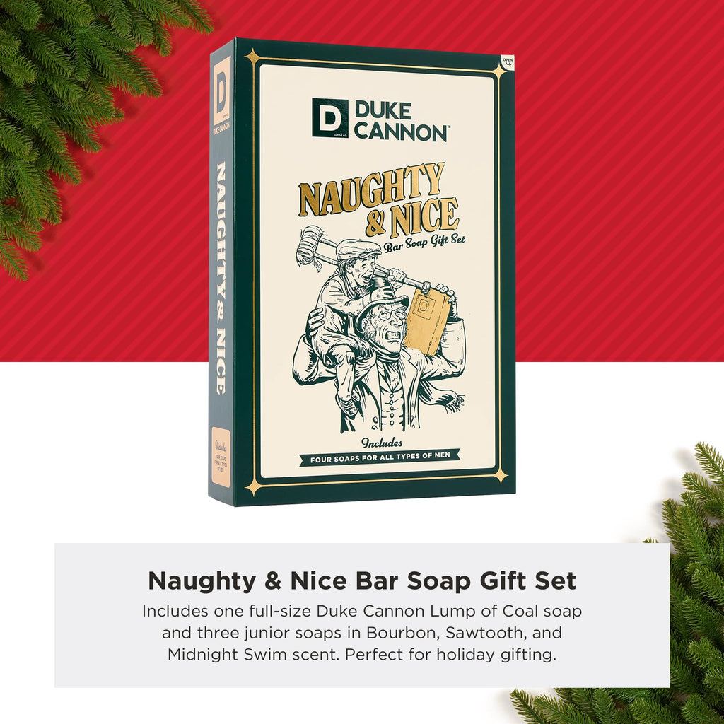 Duke Cannon Lump of Coal Gift Set - 10 oz Bar + 3 Junior Bars (American Bourbon, Sawtooth, Midnight Swim)