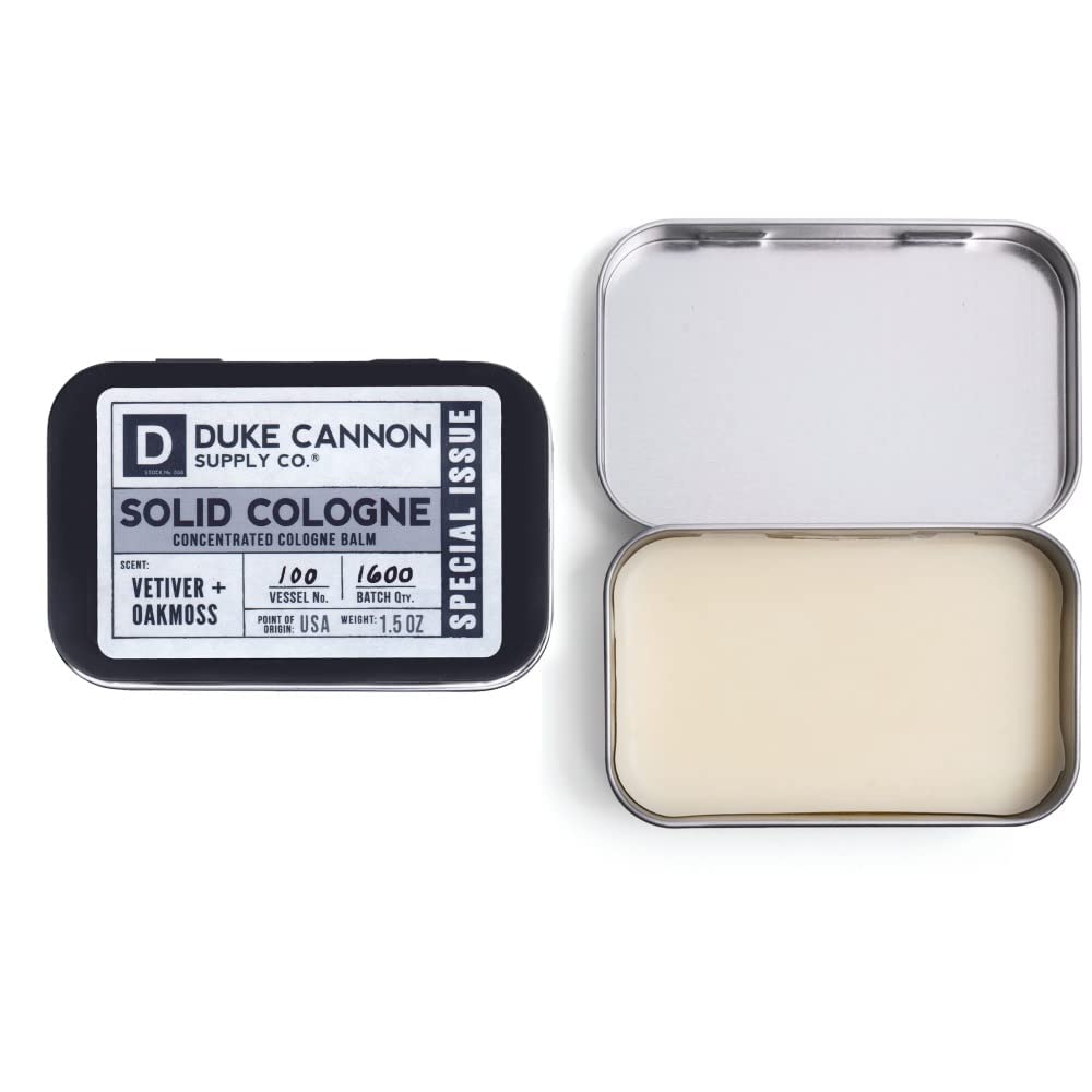 Duke Cannon Solid Cologne for Men – Vetiver & Oakmoss (Fresh Air, Sandalwood) 1.5 oz Tin, Travel-Ready Balm