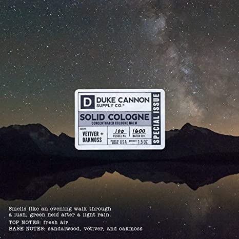 Duke Cannon Solid Cologne for Men – Vetiver & Oakmoss (Fresh Air, Sandalwood) 1.5 oz Tin, Travel-Ready Balm