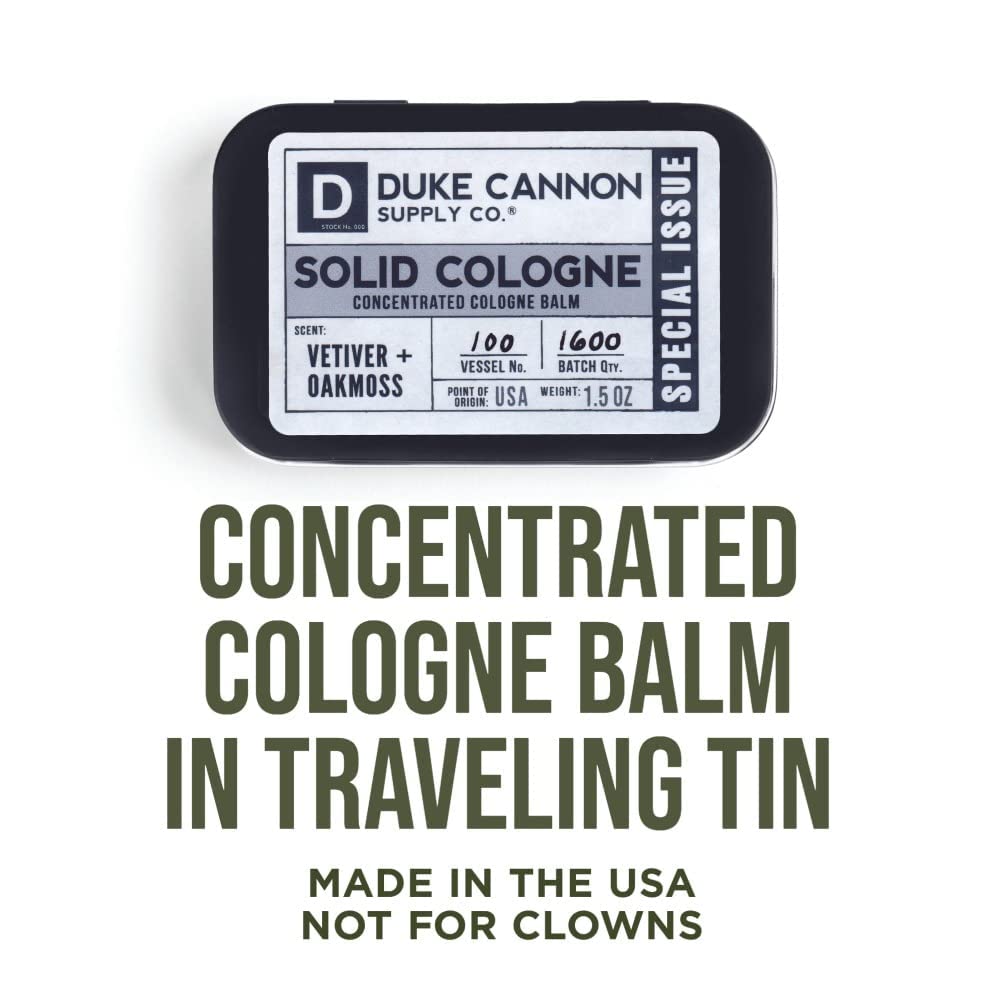 Duke Cannon Solid Cologne for Men – Vetiver & Oakmoss (Fresh Air, Sandalwood) 1.5 oz Tin, Travel-Ready Balm