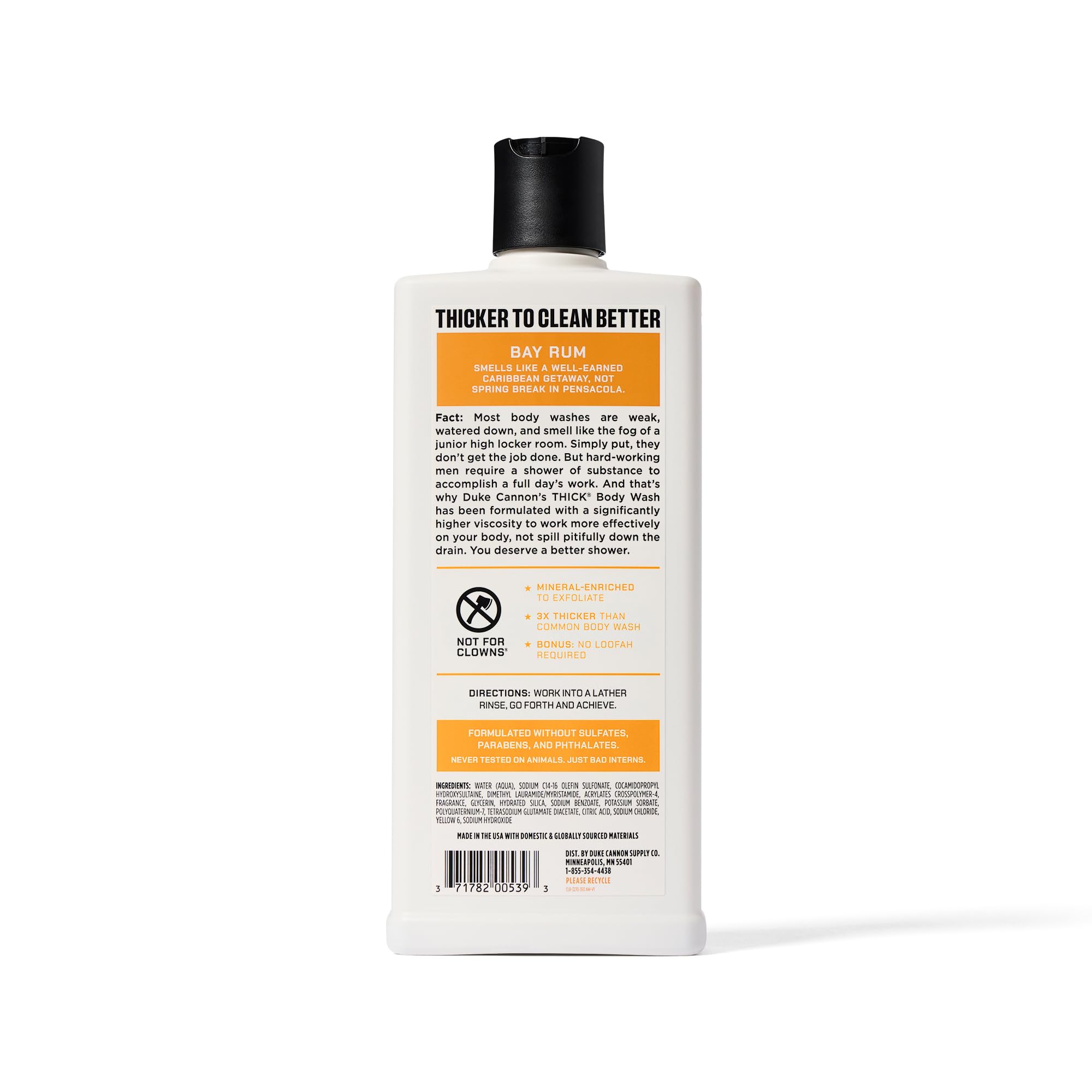 Duke Cannon THICK High-Viscosity Body Wash for Men – Bay Rum with Minerals & Aloe, Paraben-Free, 17.5 oz (Pack of 3)