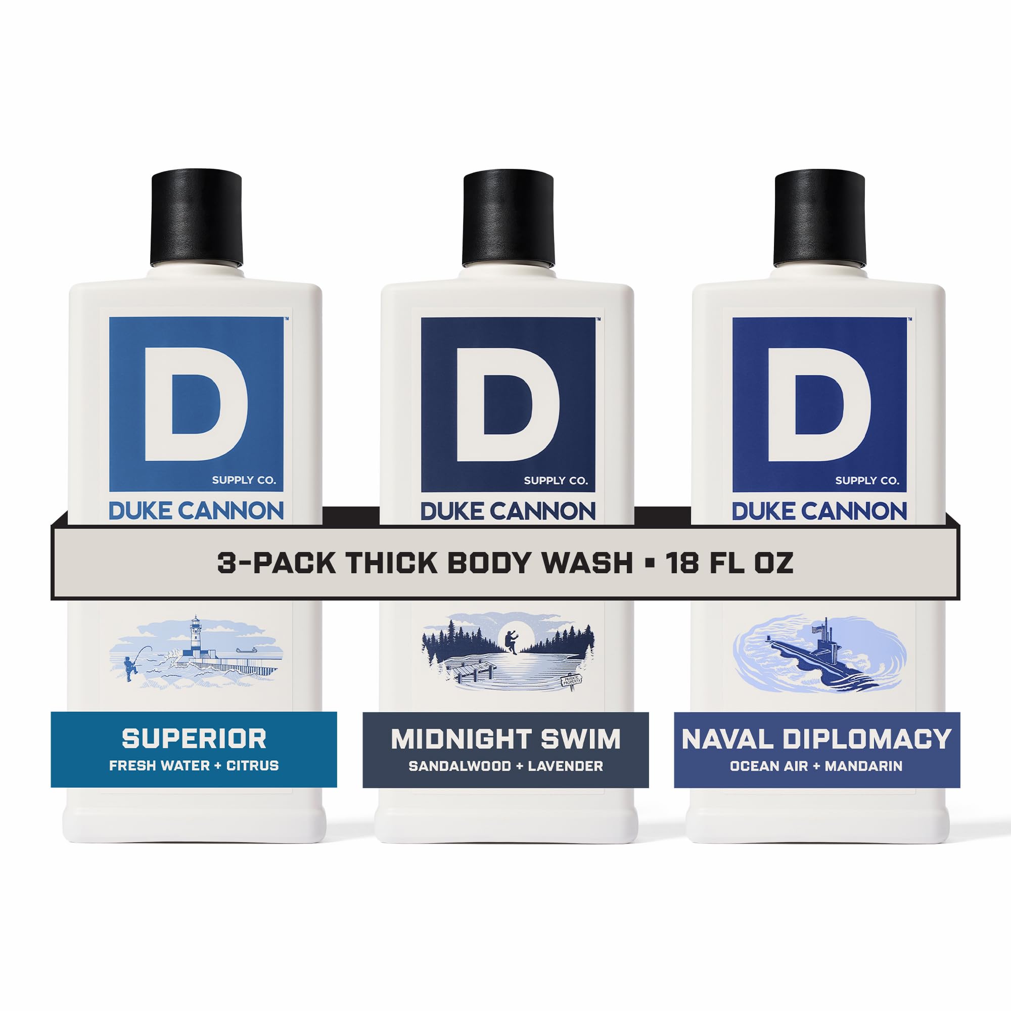Duke Cannon THICK High-Viscosity Body Wash for Men 3-Pack – Naval Diplomacy, Midnight Swim, Superior