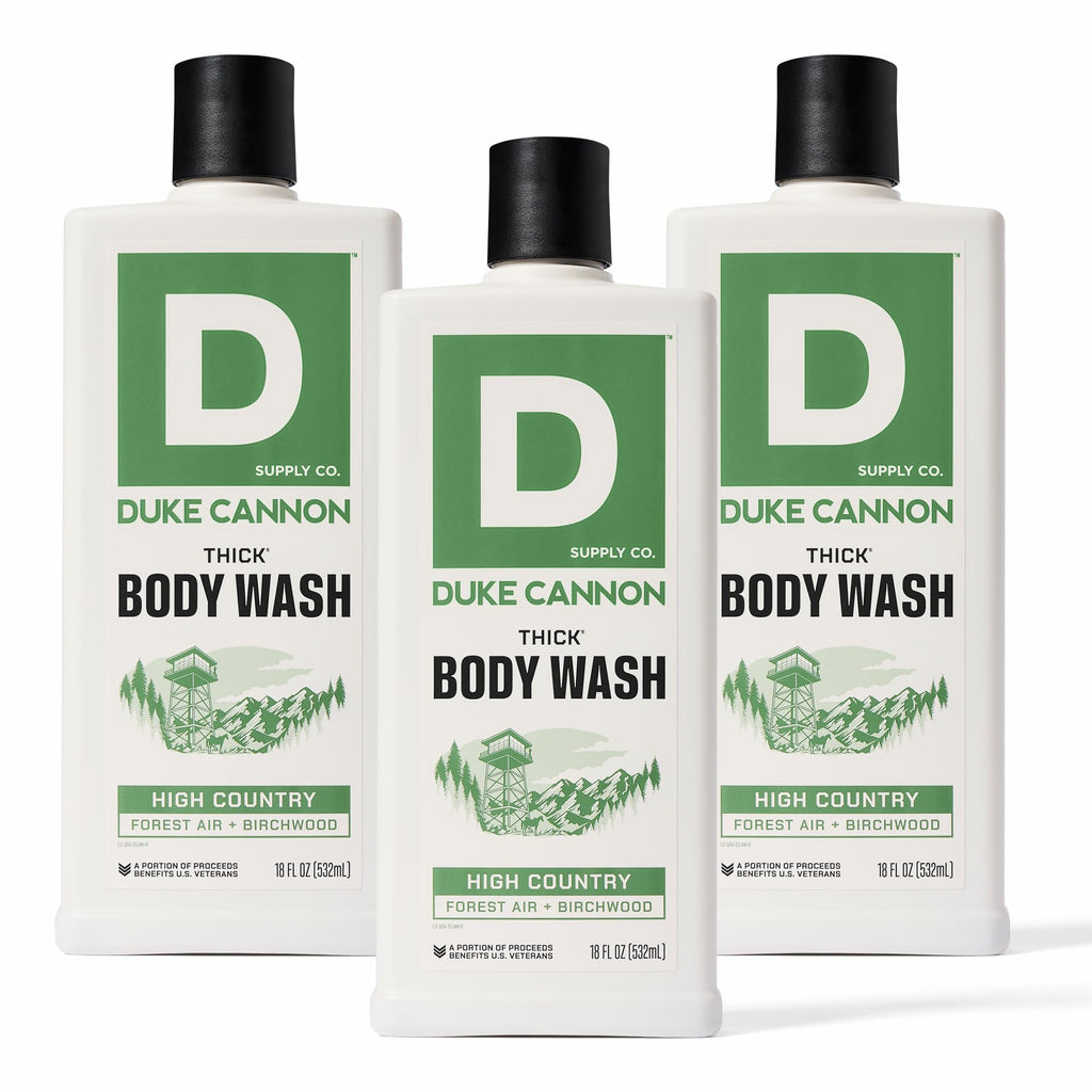 Duke Cannon Supply Co. Thick High-Viscosity Body Wash for Men High Country – Premium Ingredients, Plant-Based Thickeners, Superior Lather, Natural Exfoliate, 17.5 Fl Oz (3 Pack)