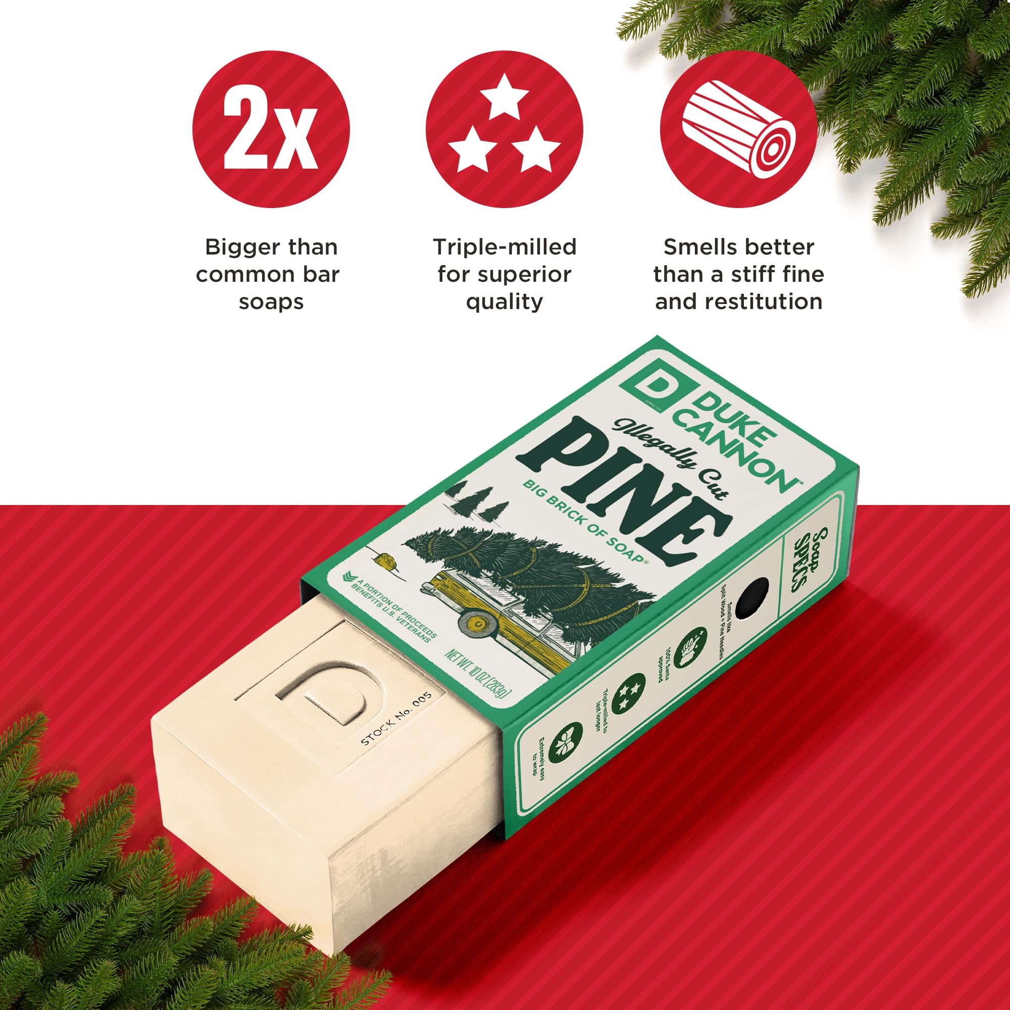 Duke Cannon Big Brick of Soap Holiday 4-Pack for Men – 10 oz Each – Long-Lasting Triple-Milled Bar Soaps in Holiday Scents