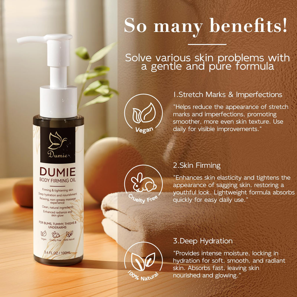 Dumie Body Firming Oil – Hydrate, Tighten & Nourish Dry Skin (3.38 fl oz)