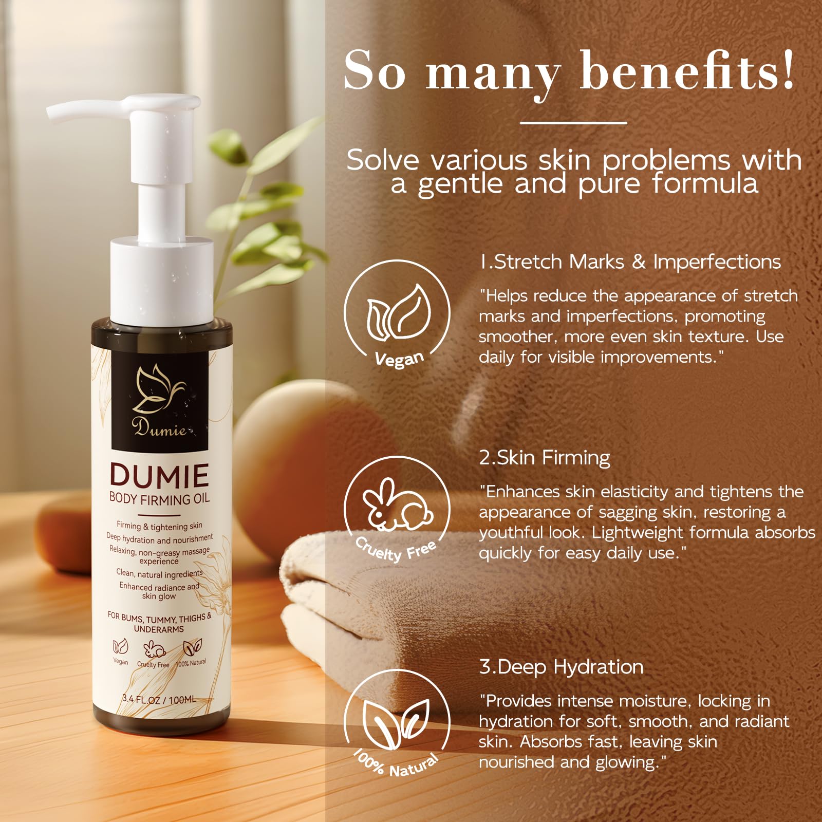 Dumie Body Firming Oil – Hydrate, Tighten & Nourish Dry Skin (3.38 fl oz)