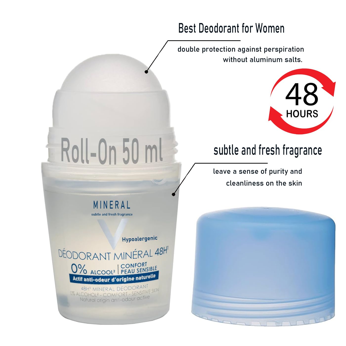 DurbaLife Mineral 48H Aluminum Free Deodorant Roll-On 50 ml | 15 Minerals from Volcanic Water