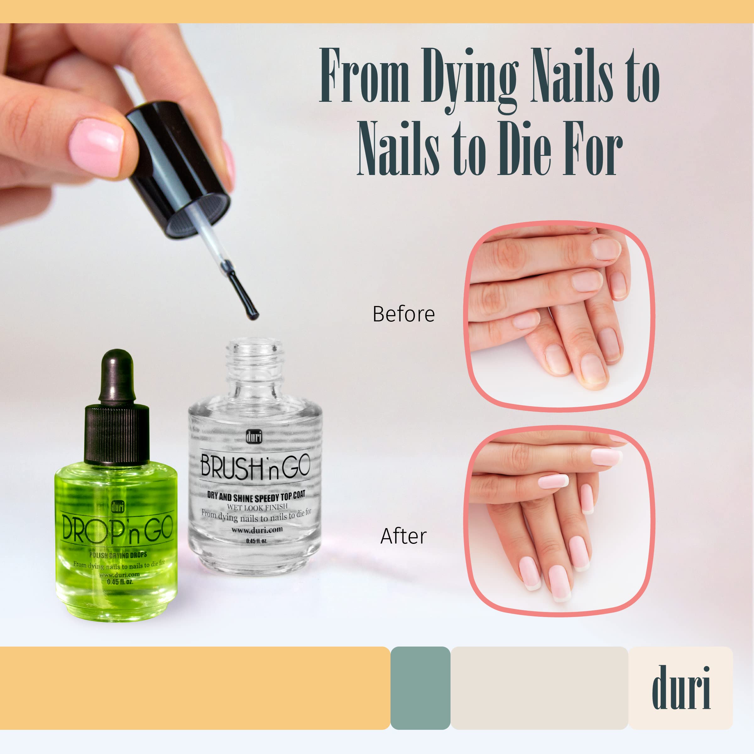 duri Brush'n Go Top Coat & Drop'n Go Drying Drops – Fast Dry, Wet-Look Shine, Vegan