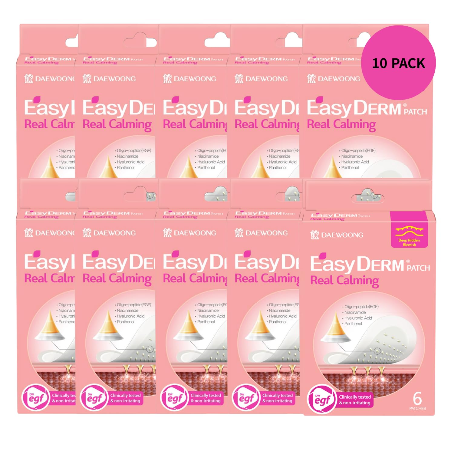 DWEasyDerm Easyderm Real Calming Patch Pimple Patches | Niacinamide, Hyaluronic Acid & EGF | 10 Packs (60 Patches) | K-Beauty Skincare
