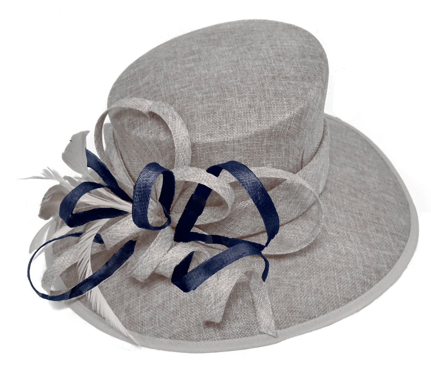 Silver Grey and Navy Blue Large Queen Brim Hat Occasion Hatinator Fascinator Weddings Formal