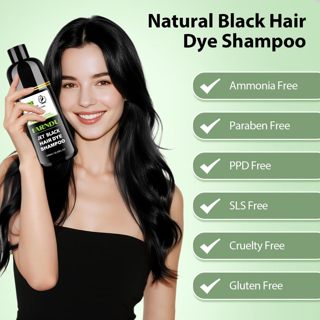 DYEING 221 BC FarnDu Jet Black Hair Dye Shampoo – 3 in 1 Natural Herbal Color, 100% Gray Coverage, Ammonia-Free (500ml)