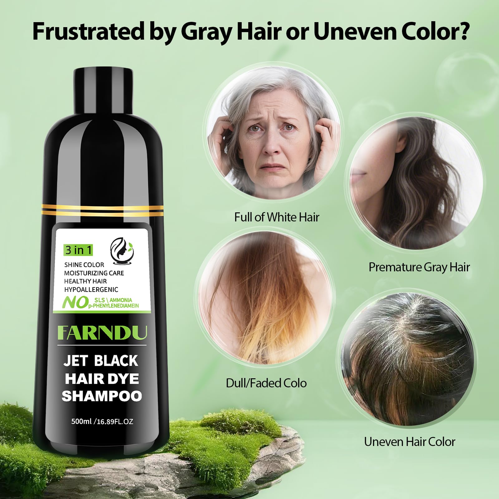 DYEING 221 BC FarnDu Jet Black Hair Dye Shampoo – 3 in 1 Natural Herbal Color, 100% Gray Coverage, Ammonia-Free (500ml)