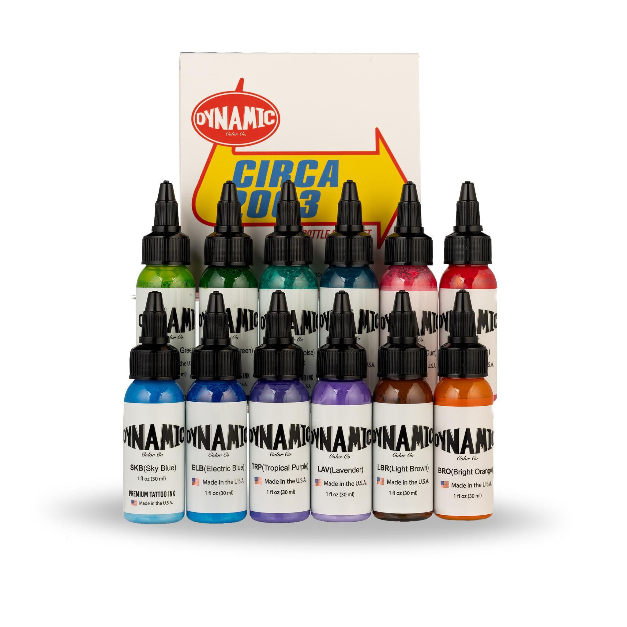 Dynamic Color Co Circa Color Set 1oz – 12 Vivid Inks for Tattooing (Electric Blue, Sky Blue, Teal, Turquoise, Lavender, and more)