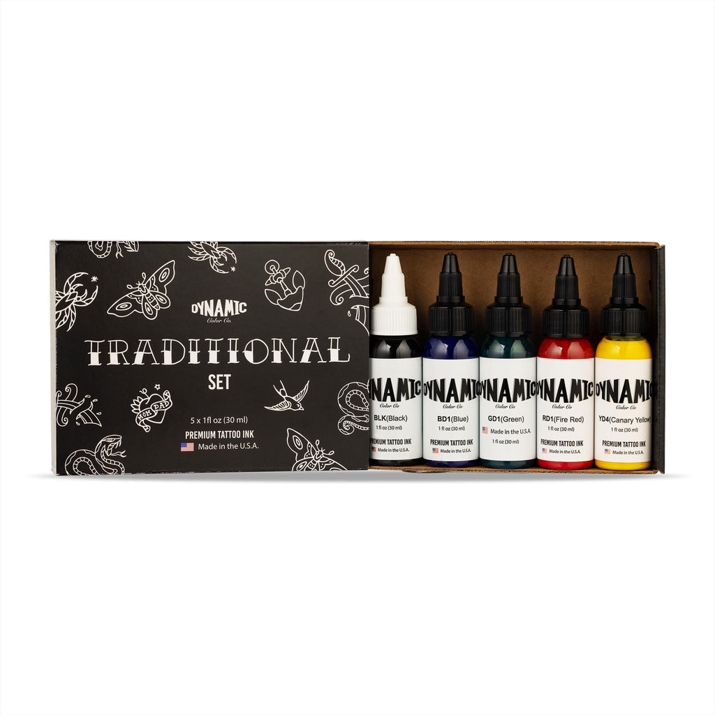 Dynamic Color Co Traditional Color Set — 1oz Bottles of Black, Canary Yellow, Blue, Green & Fire Red (Made in USA)