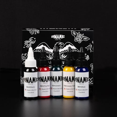 Dynamic Color Co Traditional Color Set — 1oz Bottles of Black, Canary Yellow, Blue, Green & Fire Red (Made in USA)