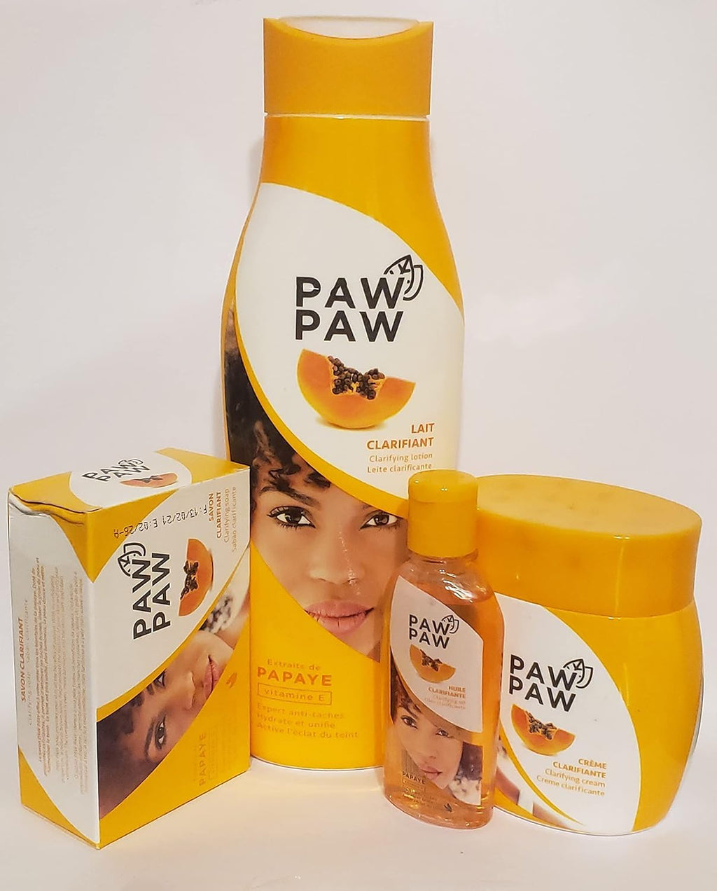 E de B Paw Paw Papaya Clarifying Lotion Set — 500ml Lotion, 1oz Tube, 300ml Jar, 1oz Oil, 7oz Soap