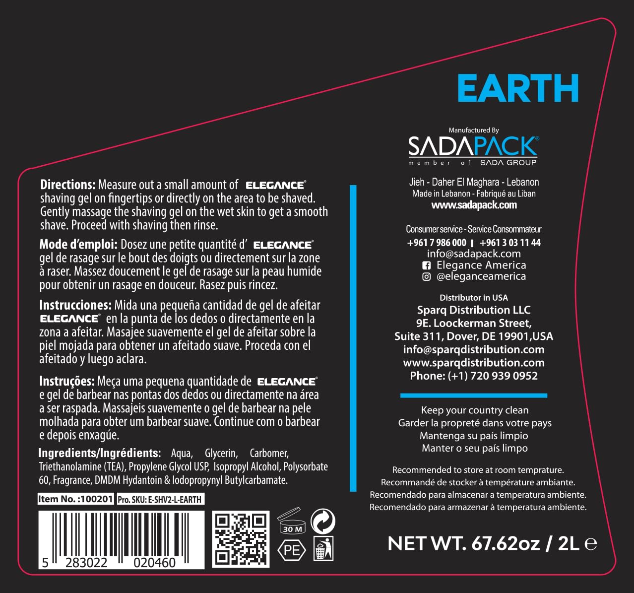 E Elegance Transparent Shaving Gel – Unisex Barber Accessories, Aquatic Earth Fragrance, 4.2 lb