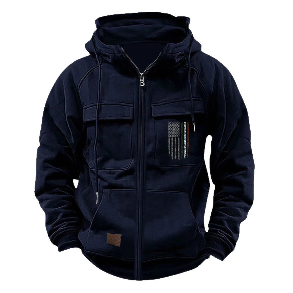 Printed Loose Zip Casual Hooded Sweatshirt