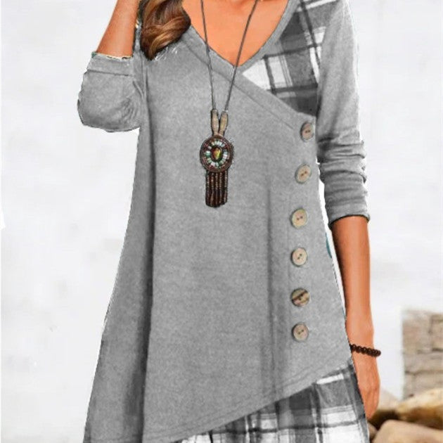 Casual Patchwork Long Sleeve Dress For Women