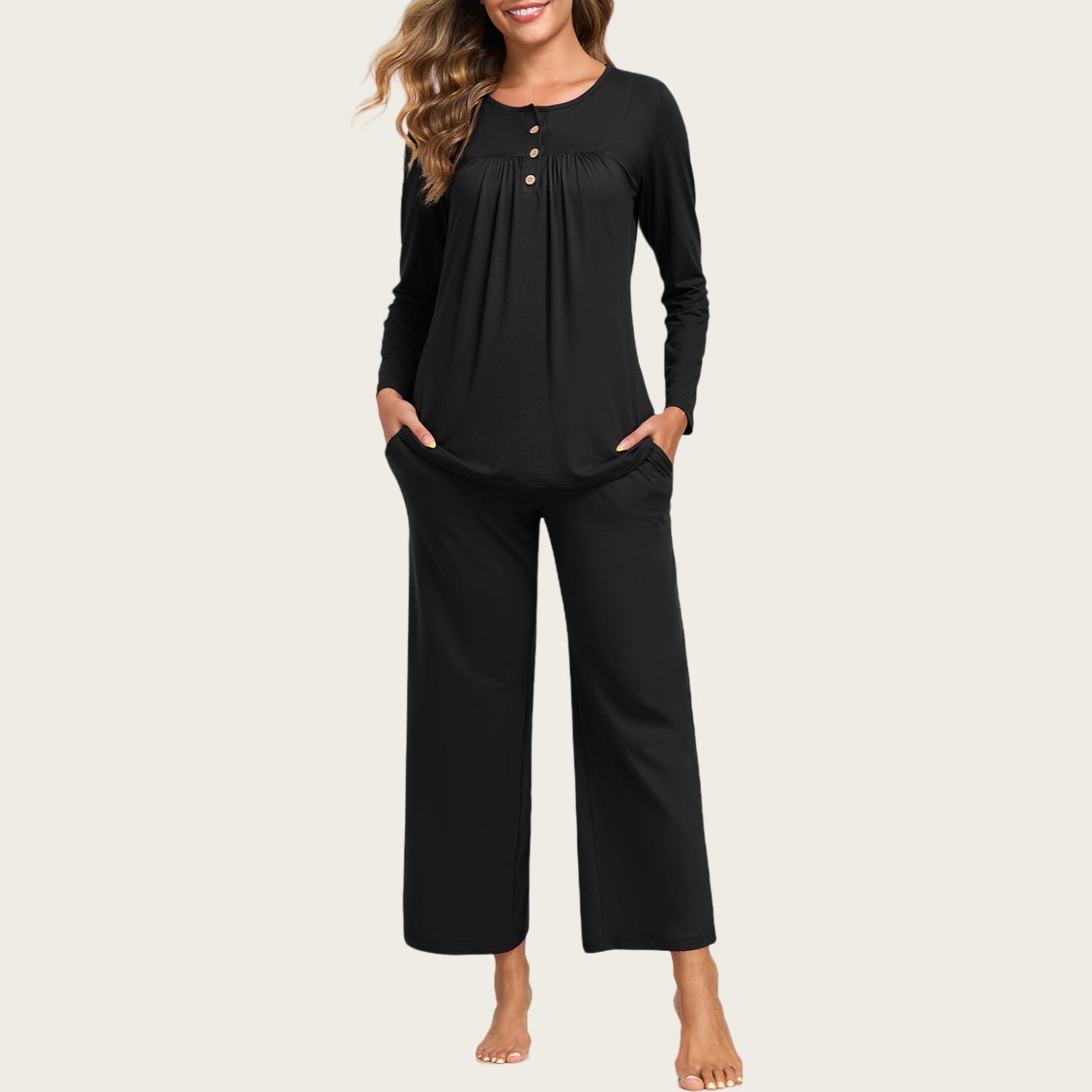 2-Piece Casual Christmas Pajama Set With Pockets