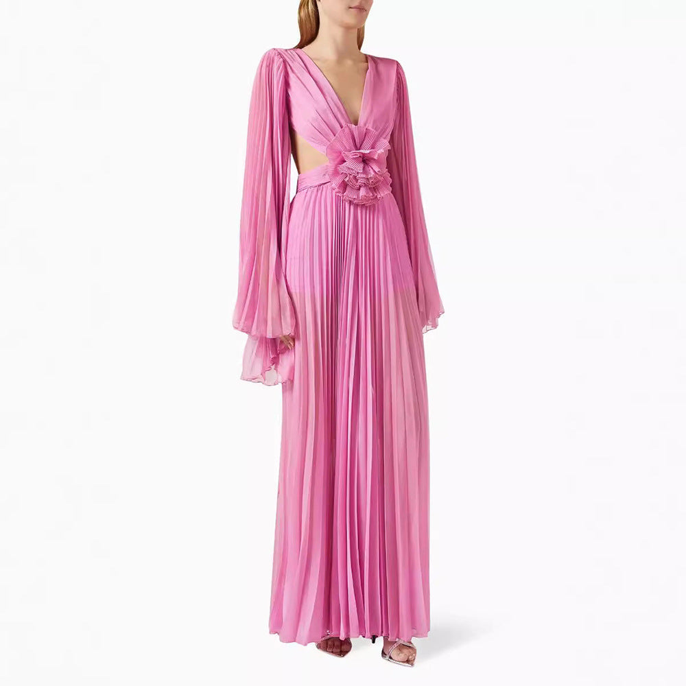 Fashion Backless Flower-decorated V-neck Evening Dress