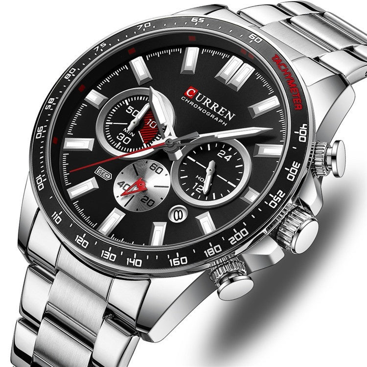 Men's Waterproof Quartz Watch - Stainless Steel Calendar Watch 30M Water Resistant