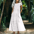 Women's Solid-Color Loose-Fitting All-Match Cotton-Linen Dress With Pockets