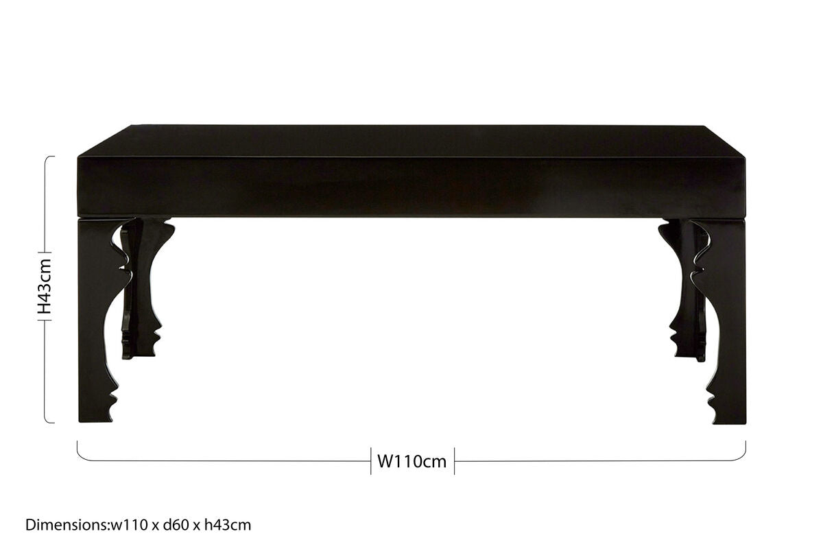 Black High Gloss Wooden Coffee Table with Stately Shaped Legs | Luis