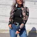 European And American Women's Clothing Crew-neck Long-sleeve Hollow-out Top