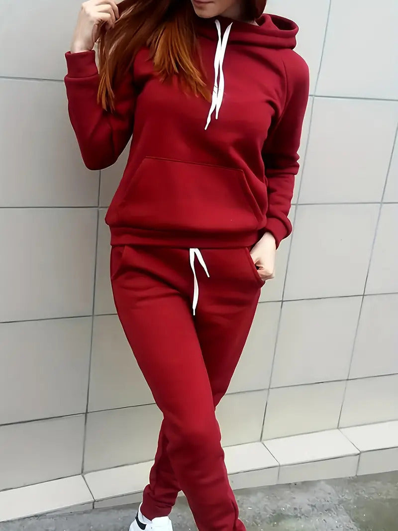 Hooded Sweater Solid Color With Fur Thickened Set Women