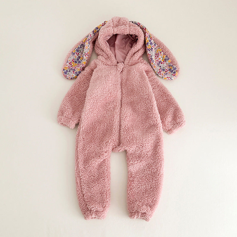 Baby Girl Bunny Jumpsuit Lazy Zipper Newborn Hooded Pajamas