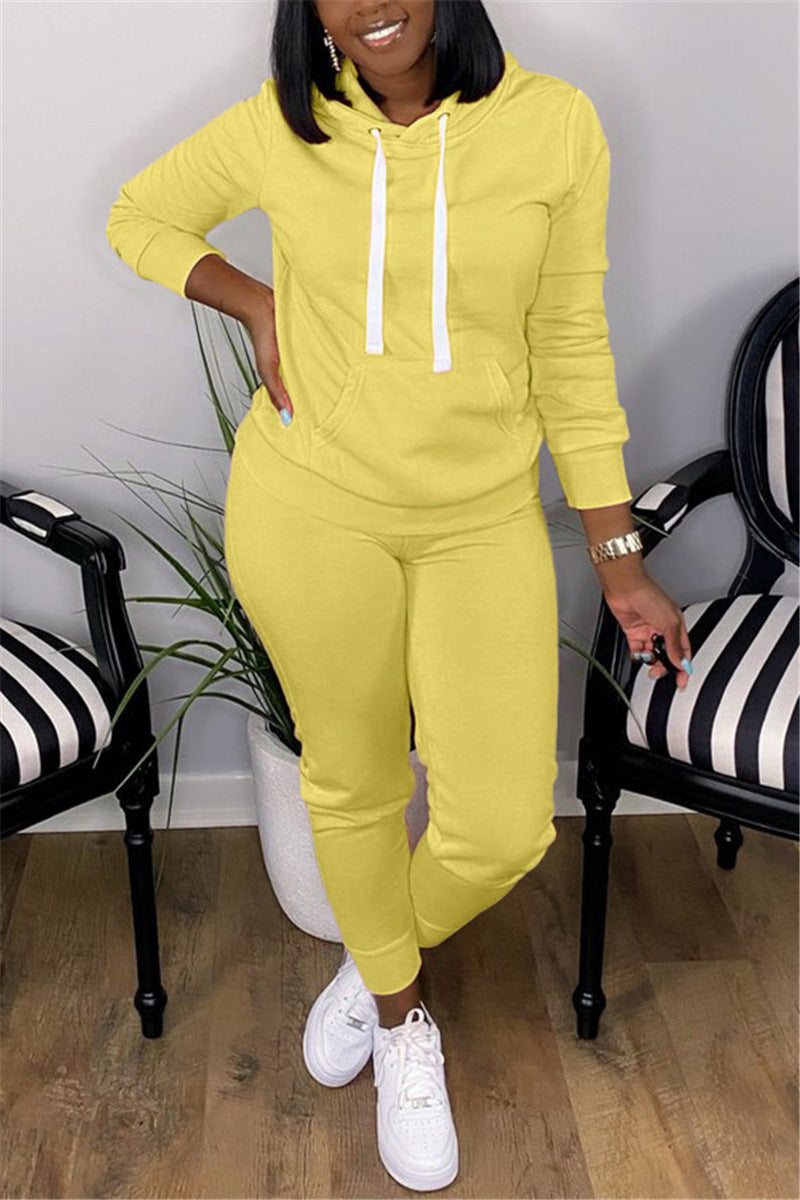 Hooded Sweater Solid Color With Fur Thickened Set Women