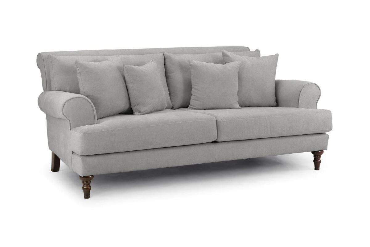 Elegant Grey 3-Seater Summer Sofa with Scrolled Arms, Anti-Slip Cushions