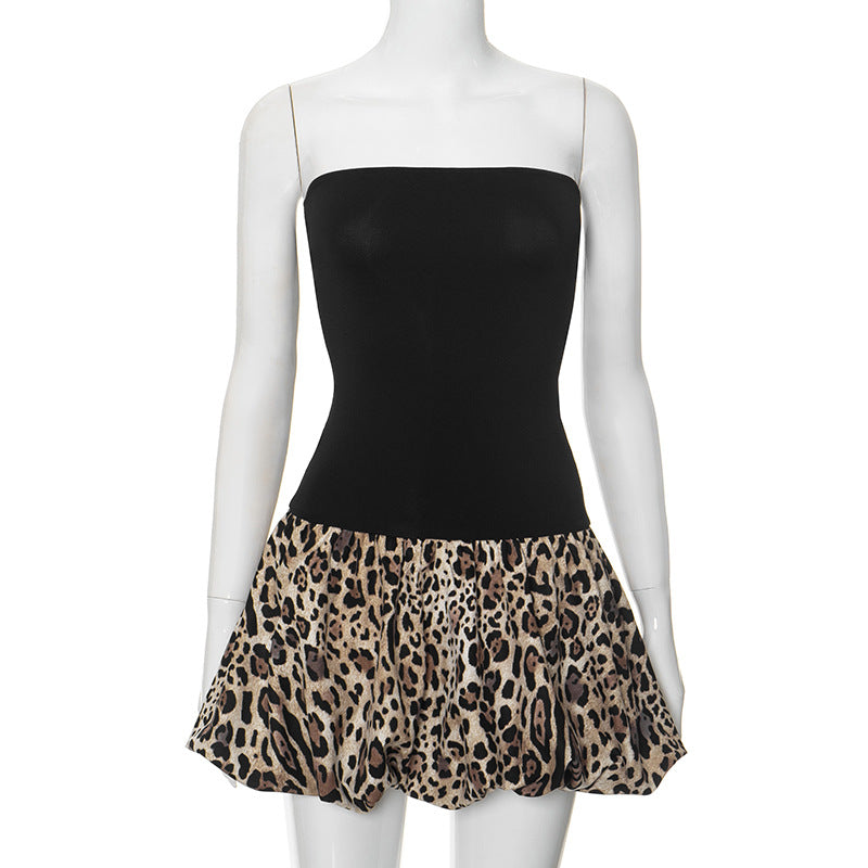 Summer Strapless Color-block Slim Sexy Strapless Dress